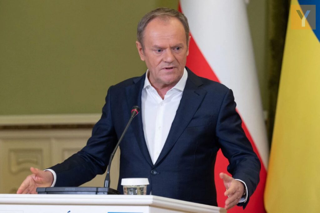 Poland's Prime Minister Donald Tusk gives a press conference following his meeting with Ukrainian president in Kyiv earlier this month. 