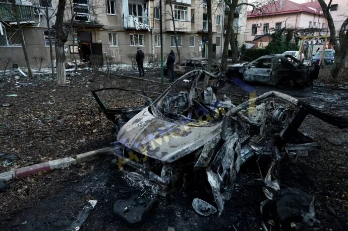 a ukrainian car damaged in missile attack